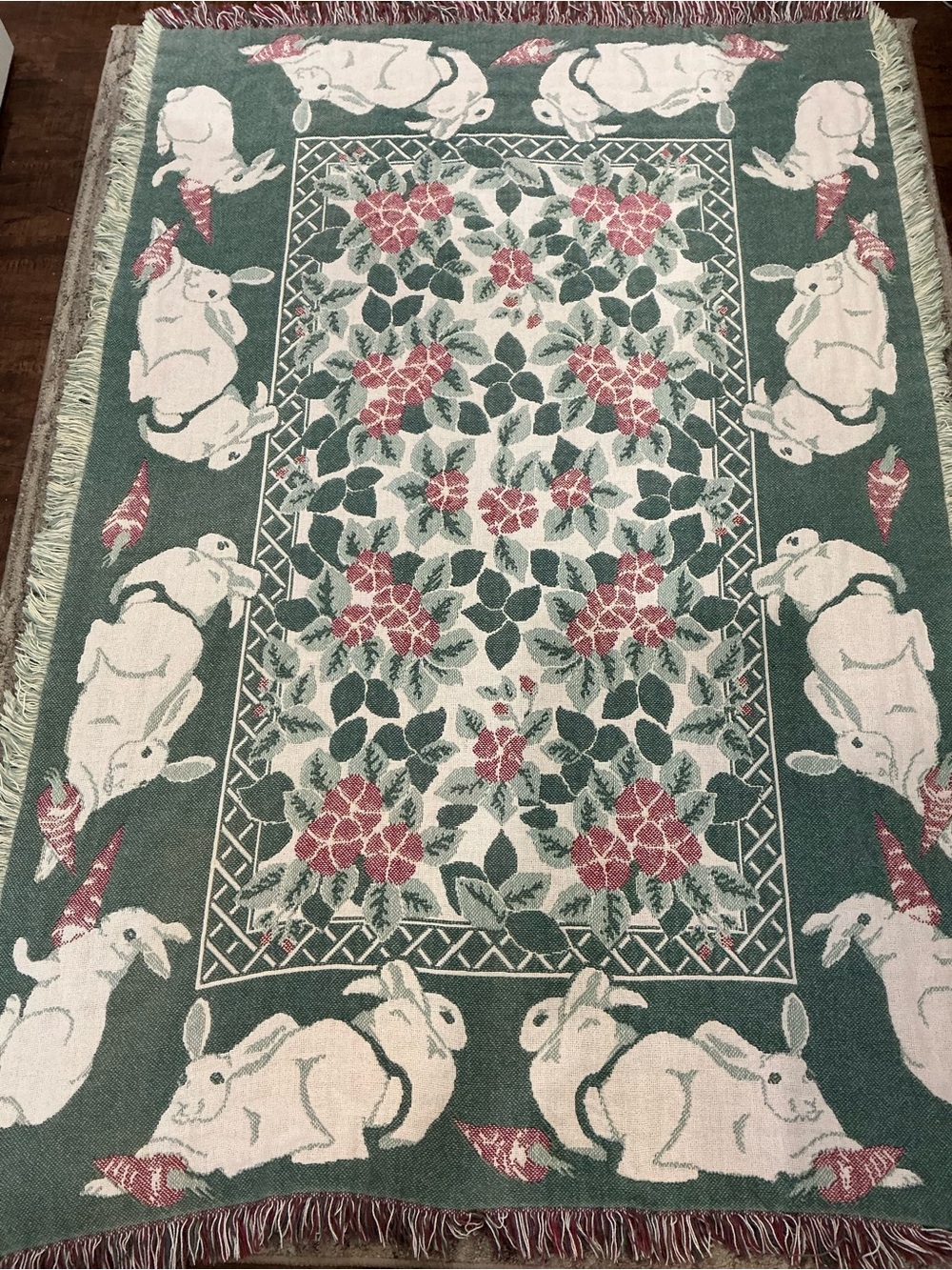 VTG Goodwin Weaver Tapestry Woven Garden Bunny Blanket/Throw/Afghan 67x47